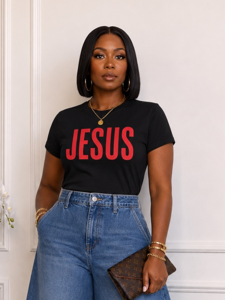 Jesus Graphic Tee Shirt Reg/Plus-Black/Red