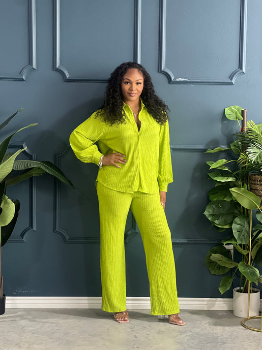 Casual Crinkle Lady Set-Lime