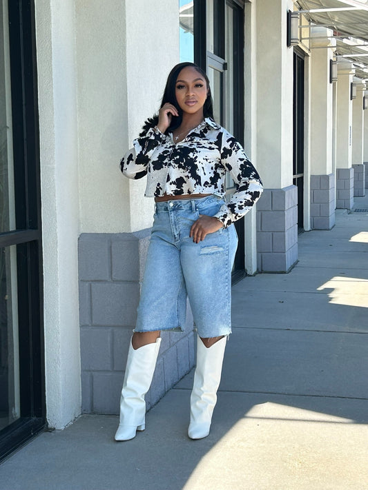 Cowhide Print Crop Shirt