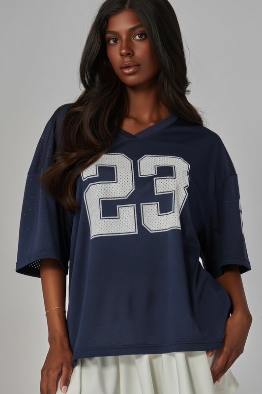 Oversized Game Day Jersey Top (Navy)