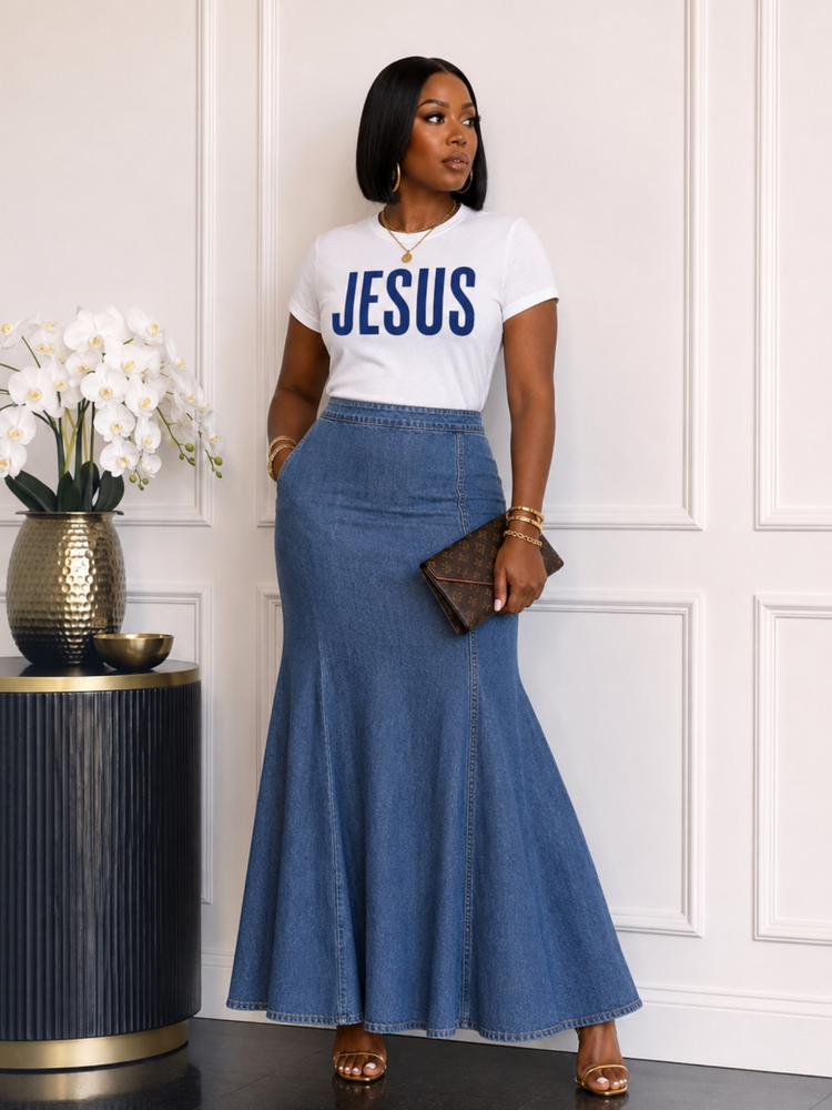 Jesus Graphic Tee Shirt Reg/Plus-White/Blue