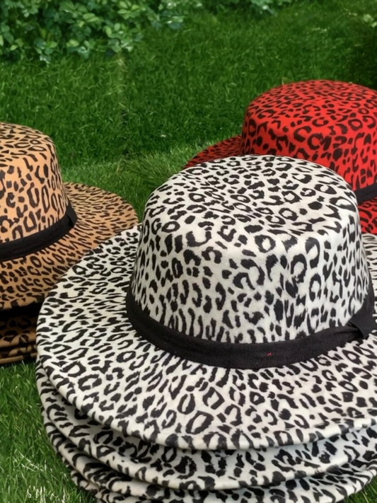 Animal Print Flat Fedora Hat