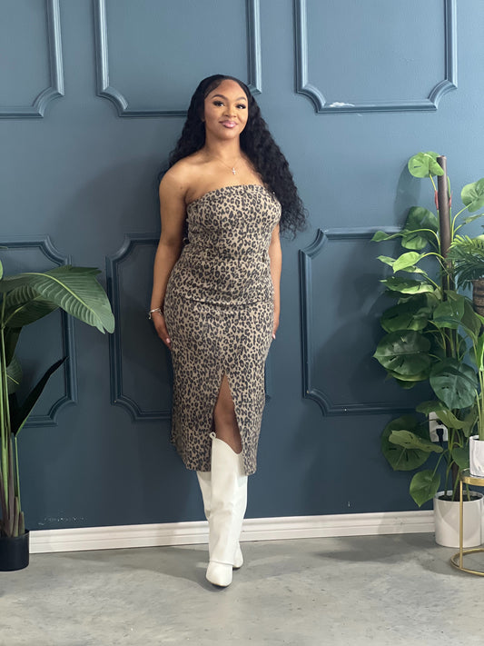 Animal Print Strapless Dress