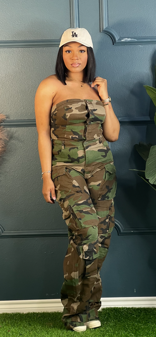 Baggy Cargo Jumpsuit-Camouflage