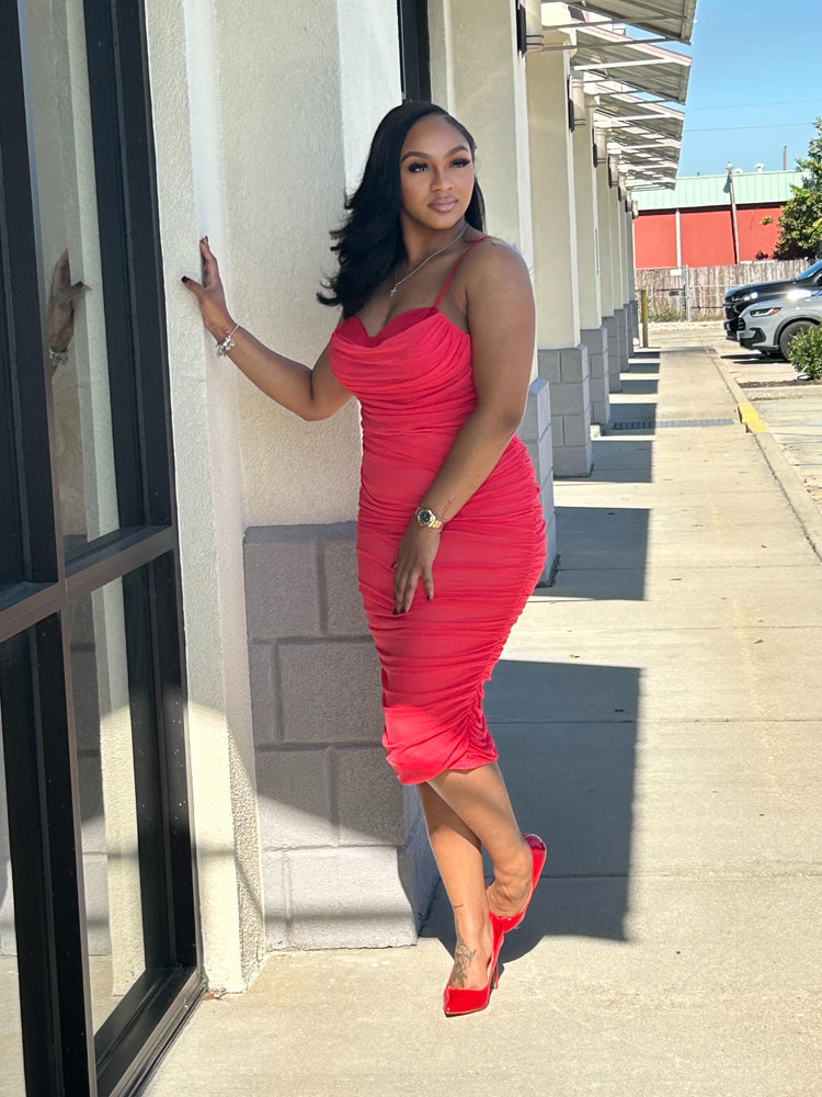 Mesh Ruch Dress-Tangerine
