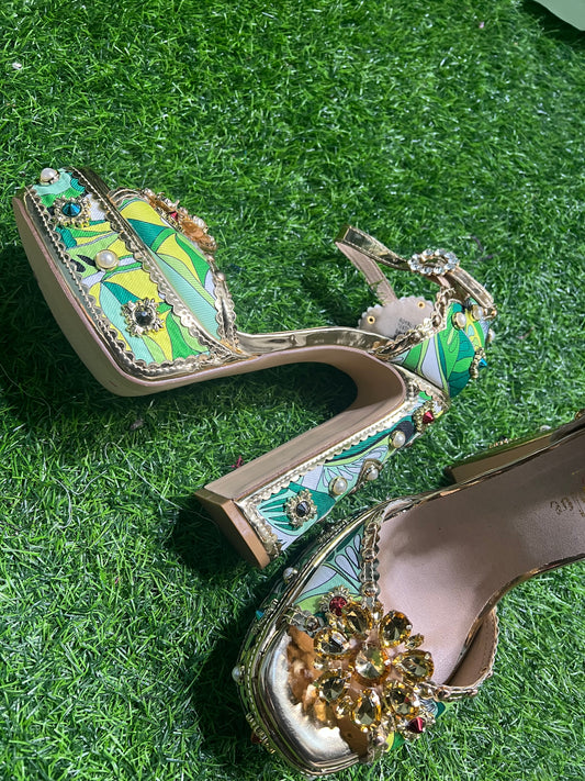 Green Be-Jewel Heels