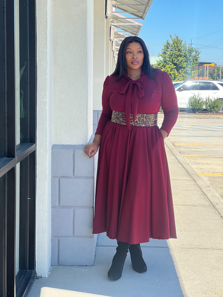 Fall Fashion Dress Plus-Burgundy