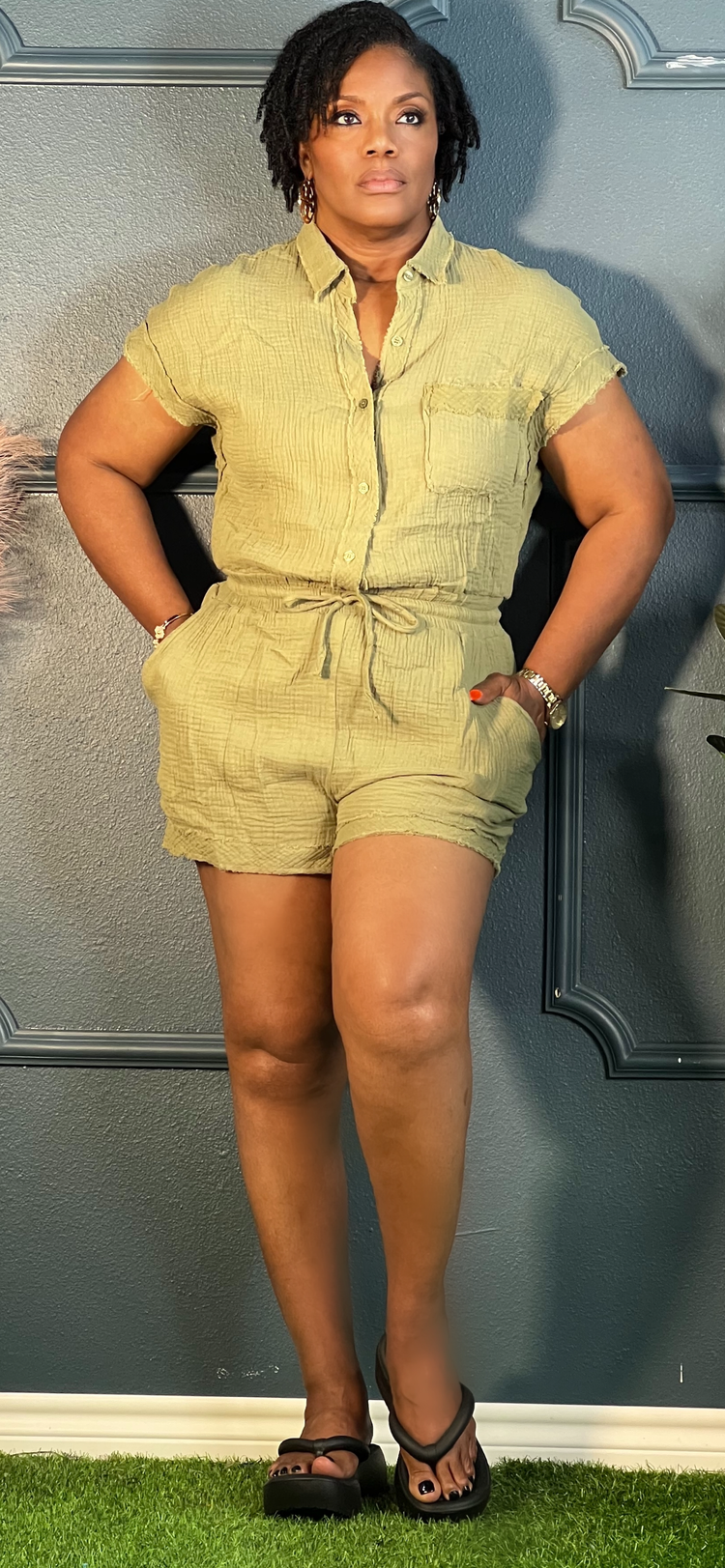 The Fun Romper-Olive