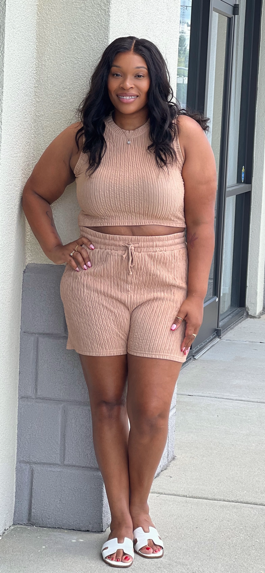 Casual Crinkle S Set-Beige