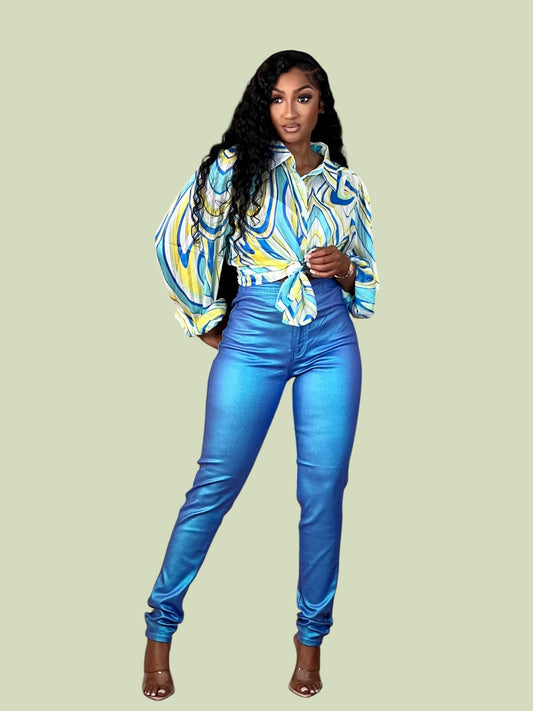 Metallic Blue Super Woman Pants