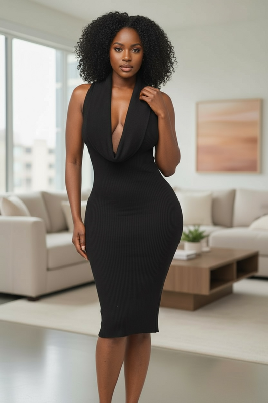 Draped A-Line Dress-Black