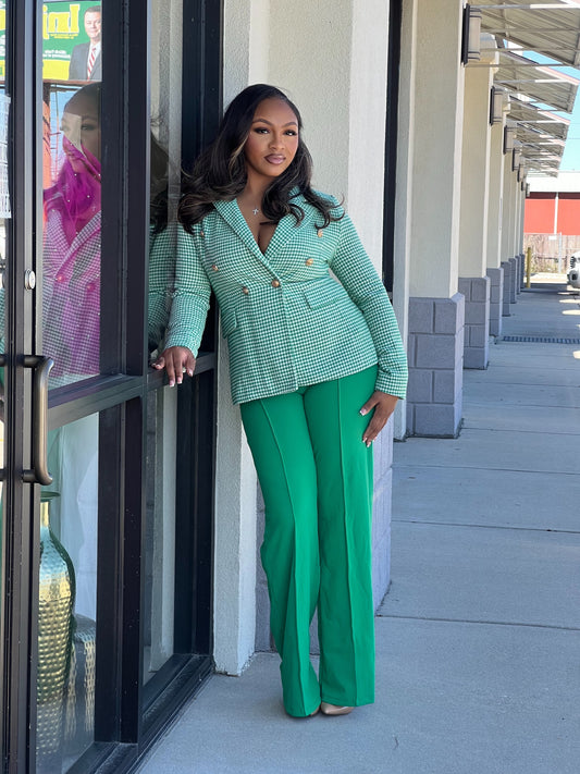 Green Houndstooth Blazer