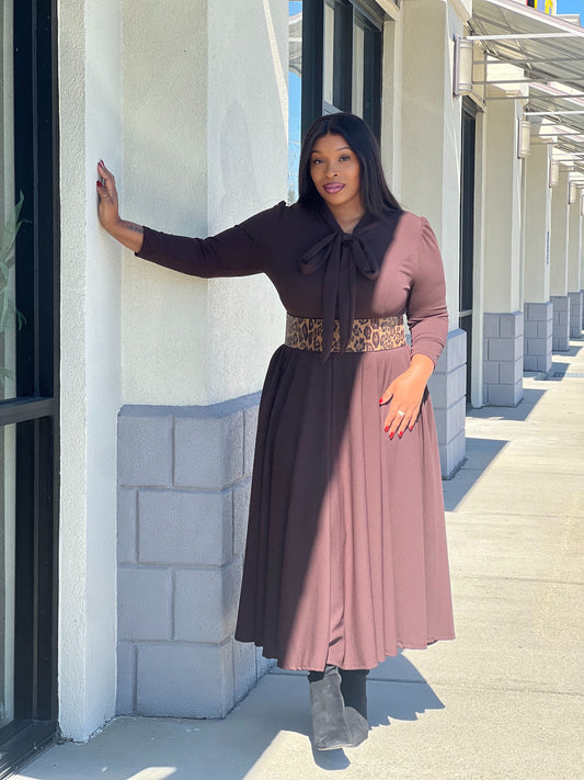 Fall Fashion Dress Plus-Brown