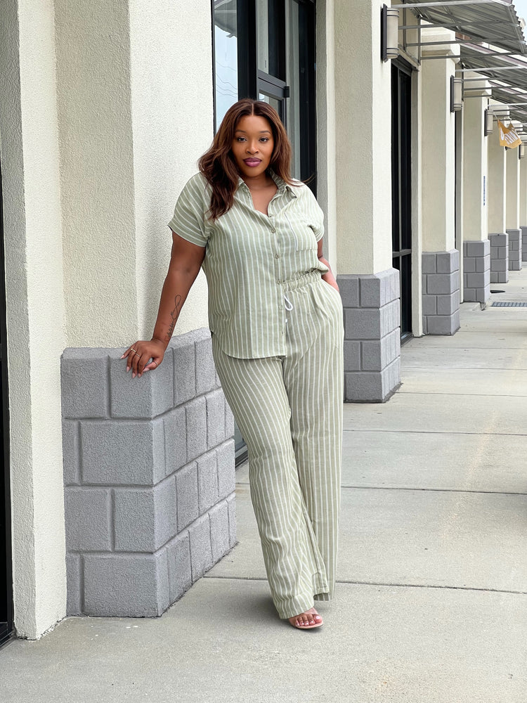 Stripe Button Down Set Plus (Sage)
