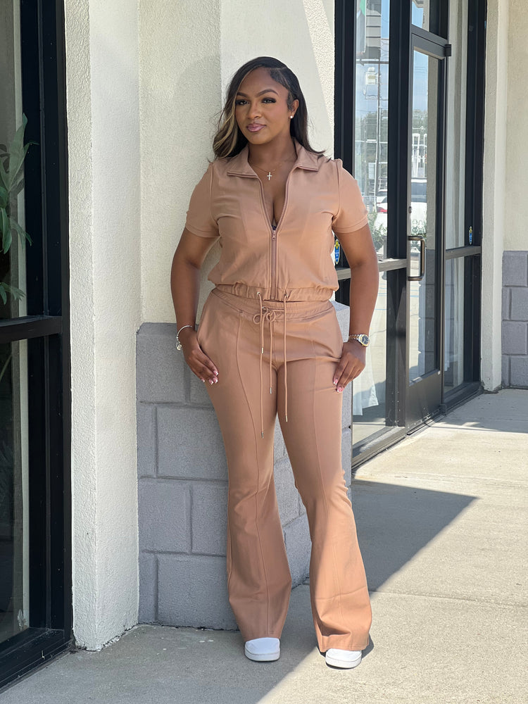 Short Sleeve Track Set-Mocha