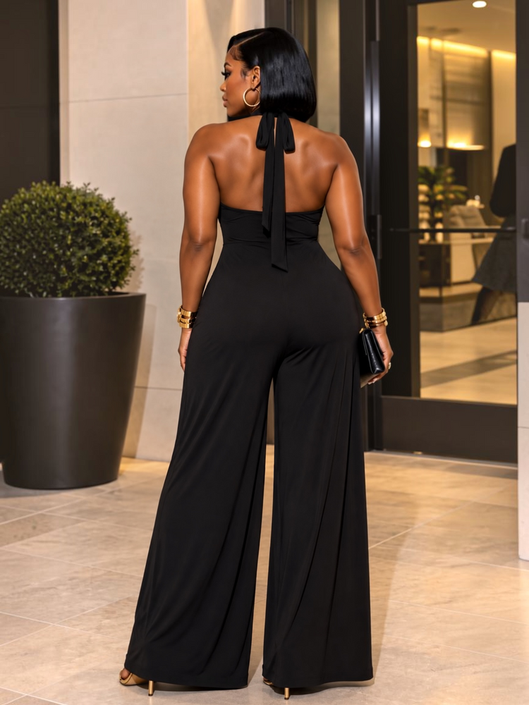 Wide Leg Halter Back Jumpsuit