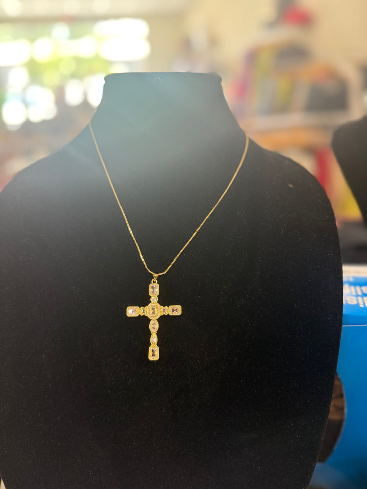 Clear/Gold Cross Necklace Alc