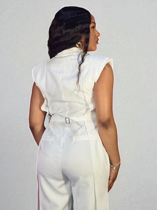 Exposed Shoulder Jumpsuit-White