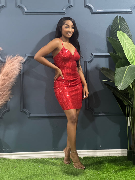 Simply Love Valentines Collection-Lisa Sequin Dress (Red)