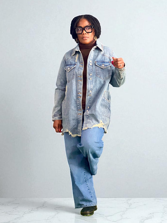 Distressed Denim Jacket Reg/Plus (Online only, allow 24hrs)