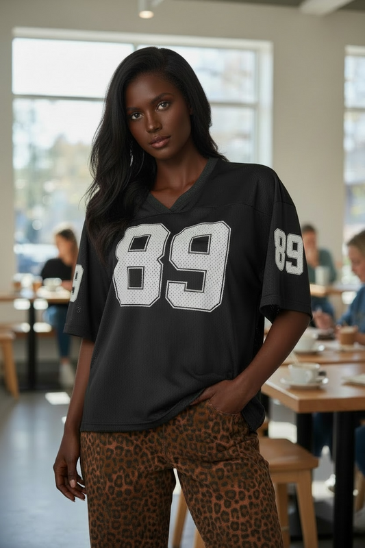Oversized Game Day Jersey Top (Black)