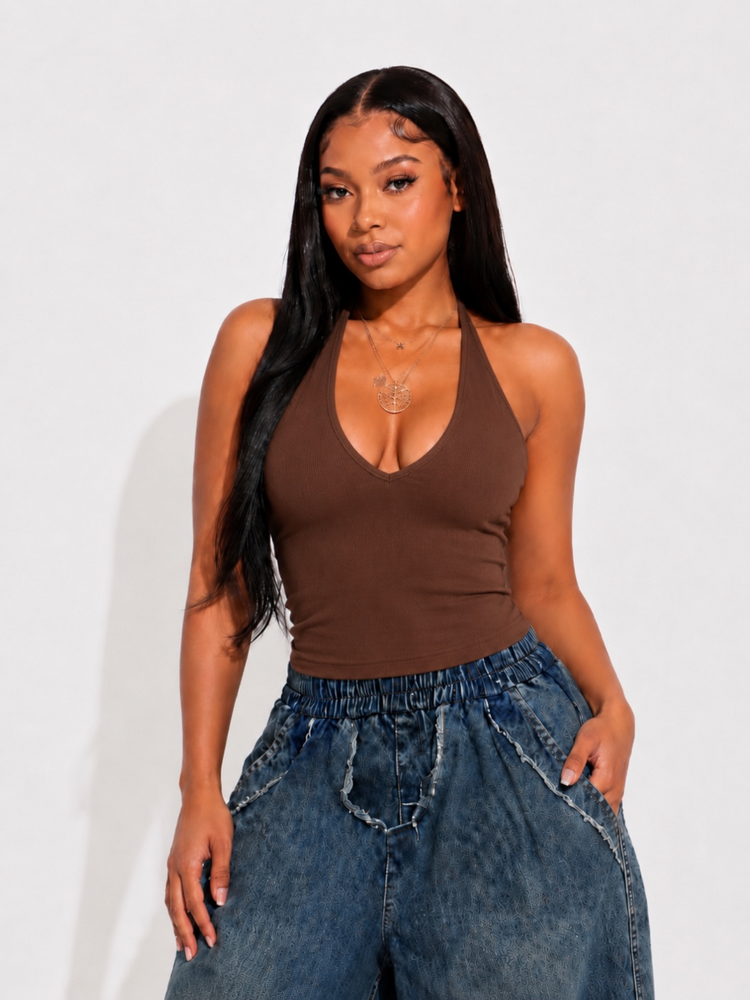 Sporty Halter Top (Brown)