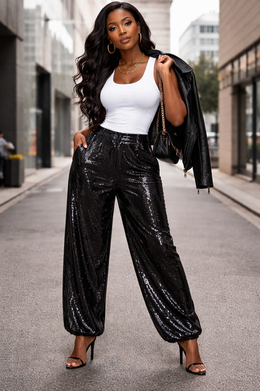Black Sequin Jogger Pants