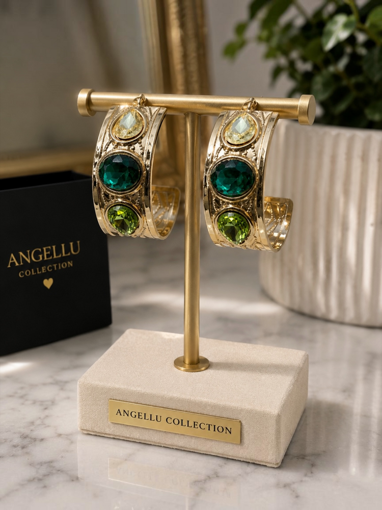 Green Stone Hoop Earrings Alc