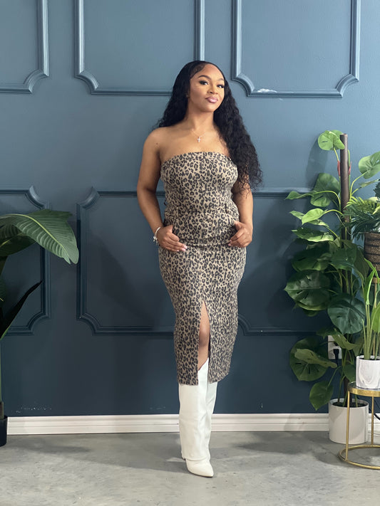 Animal Print Strapless Dress