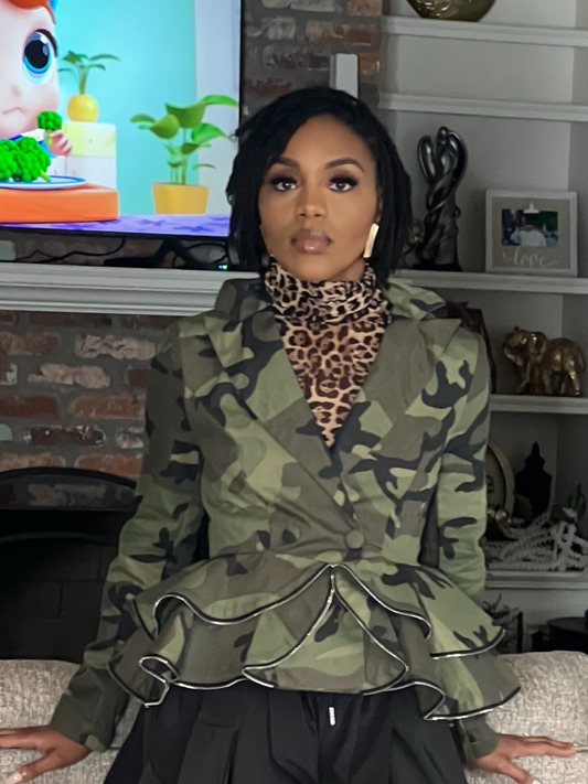 Clearly Camouflage Peplum Blazer Long Sleeves