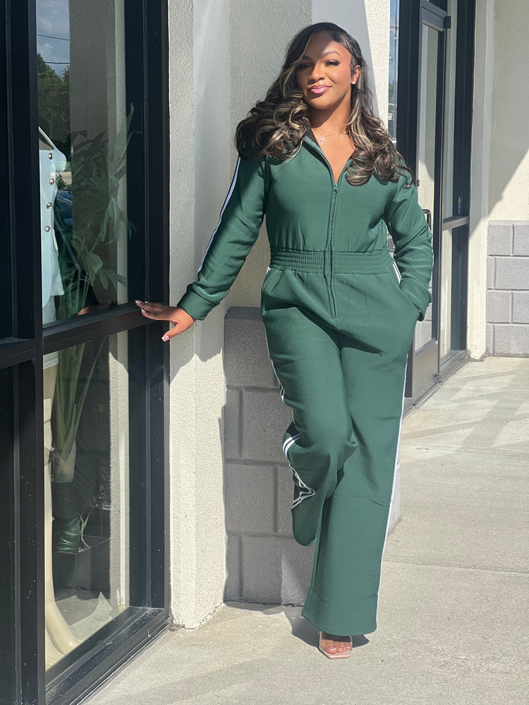 Zip-up Hooded Jumpsuit-Green