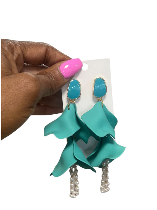 Large Flower Petal Earrings Alc-Teal