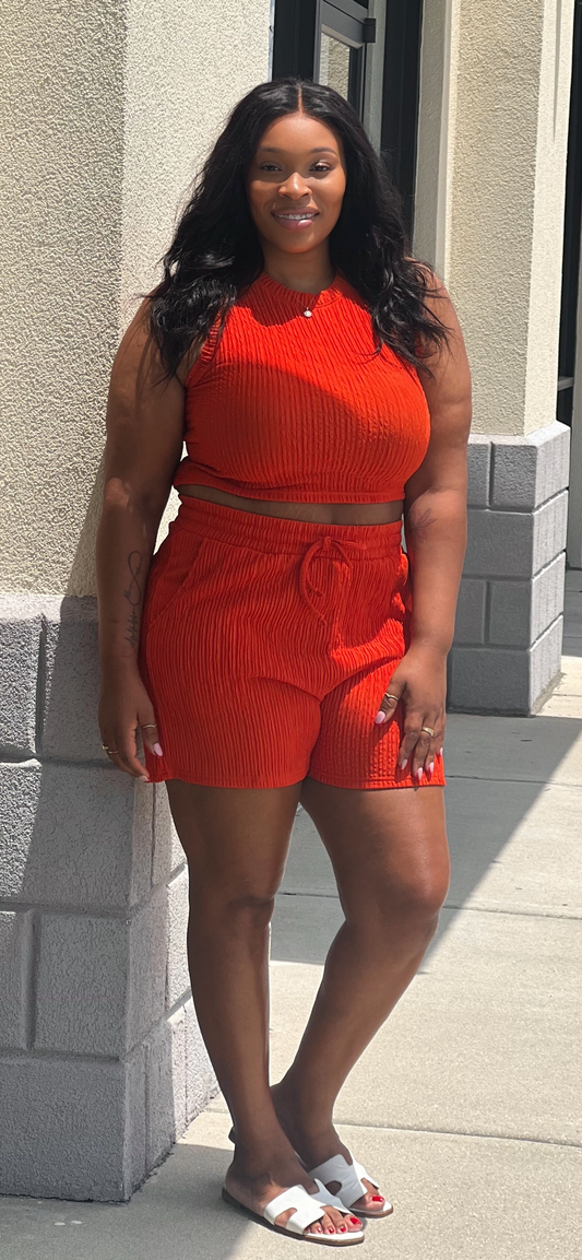 Casual Crinkle S Set-Rust