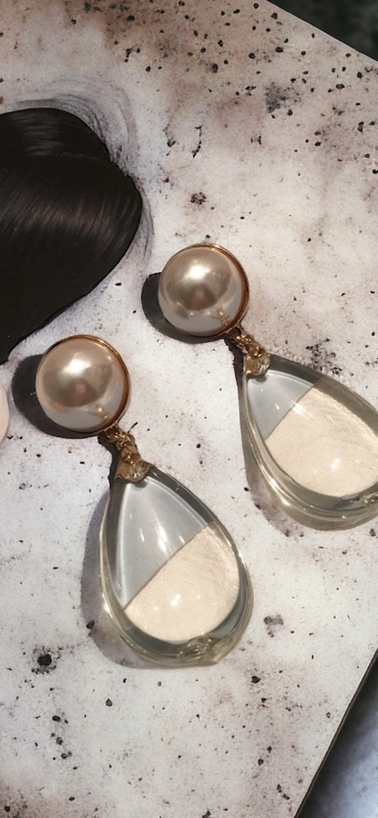 Pearl Clear Drop Earrings