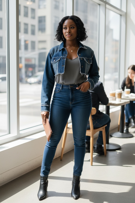 Distressed Cropped Denim Jacket