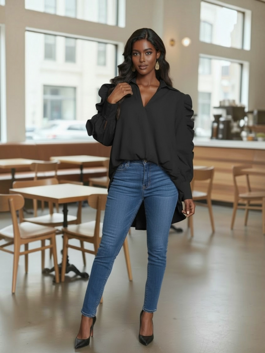 Ruffled Statement Blouse (Black)