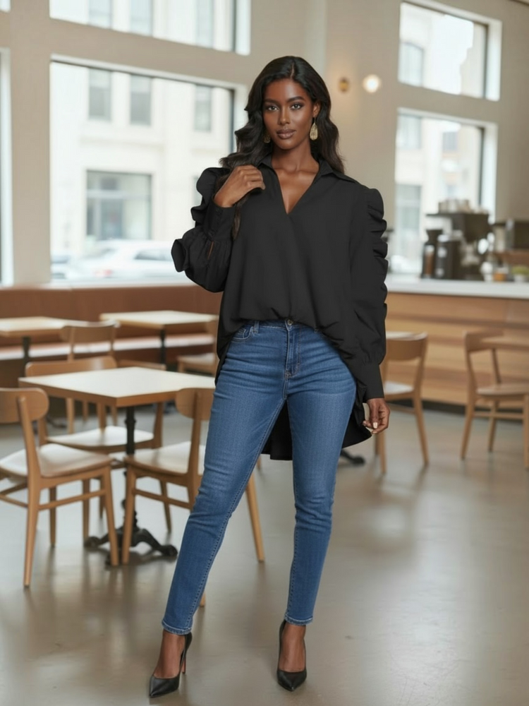 Ruffled Statement Blouse (Black)