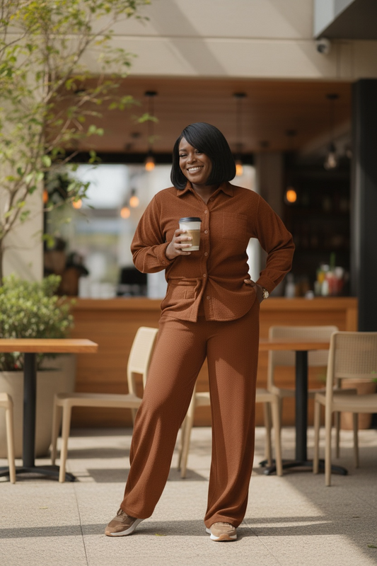 Crinkle Lounge Set-Brown