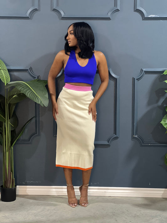 Color Block Skirt-Ivory