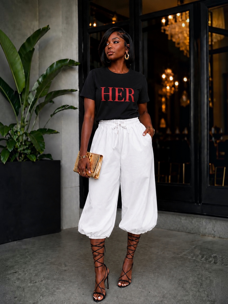 Pouch Jogger Crop Pants-White
