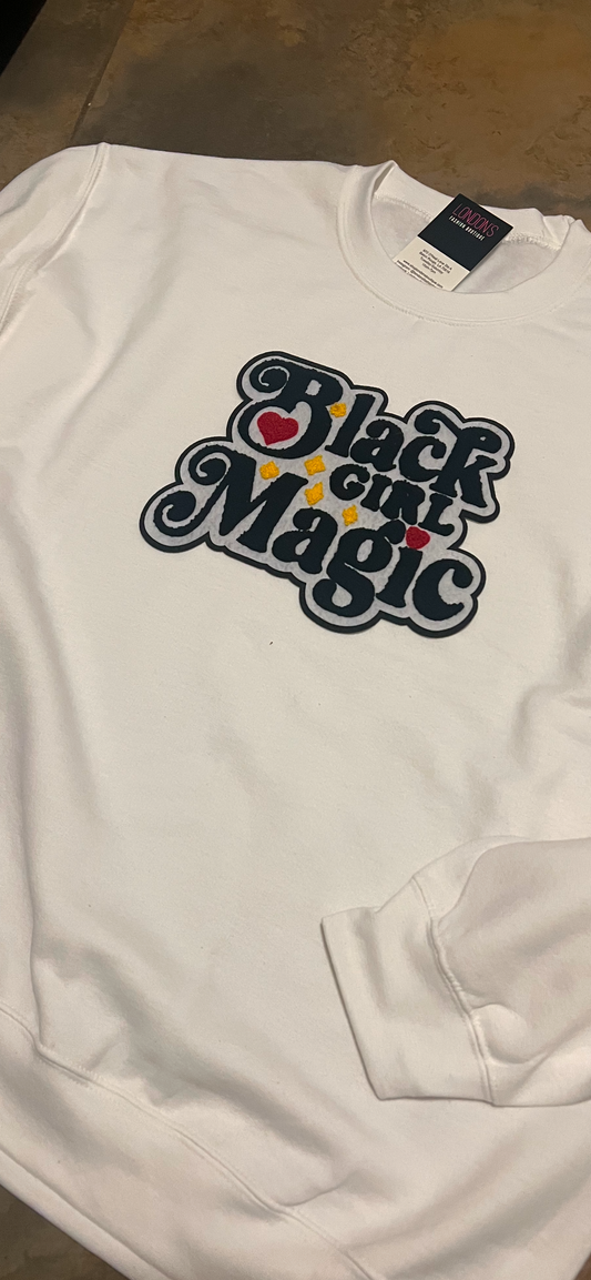 Black Girl Magic Patch Sweatshirt-White (Next Preorder for Tuesday 12/24)