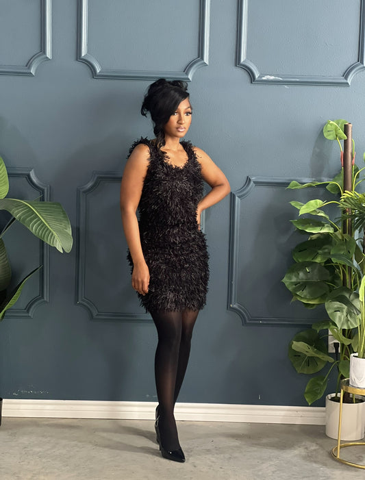 Shag Mini Dress-Black