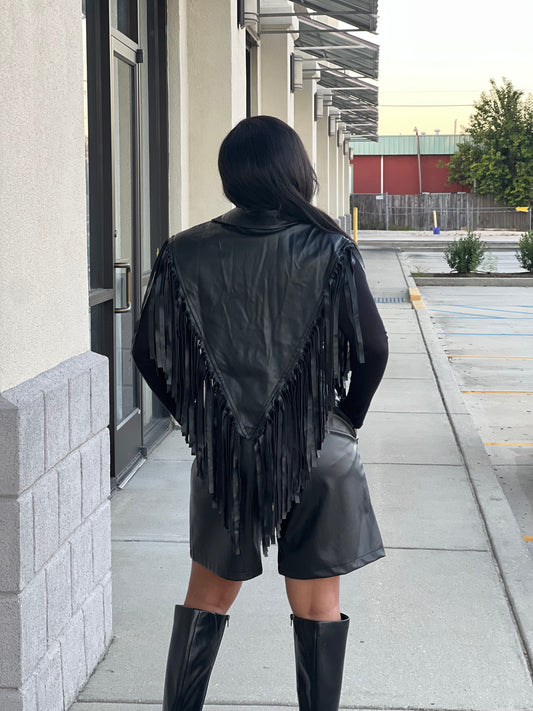 Solid Black Fringe Vest Top