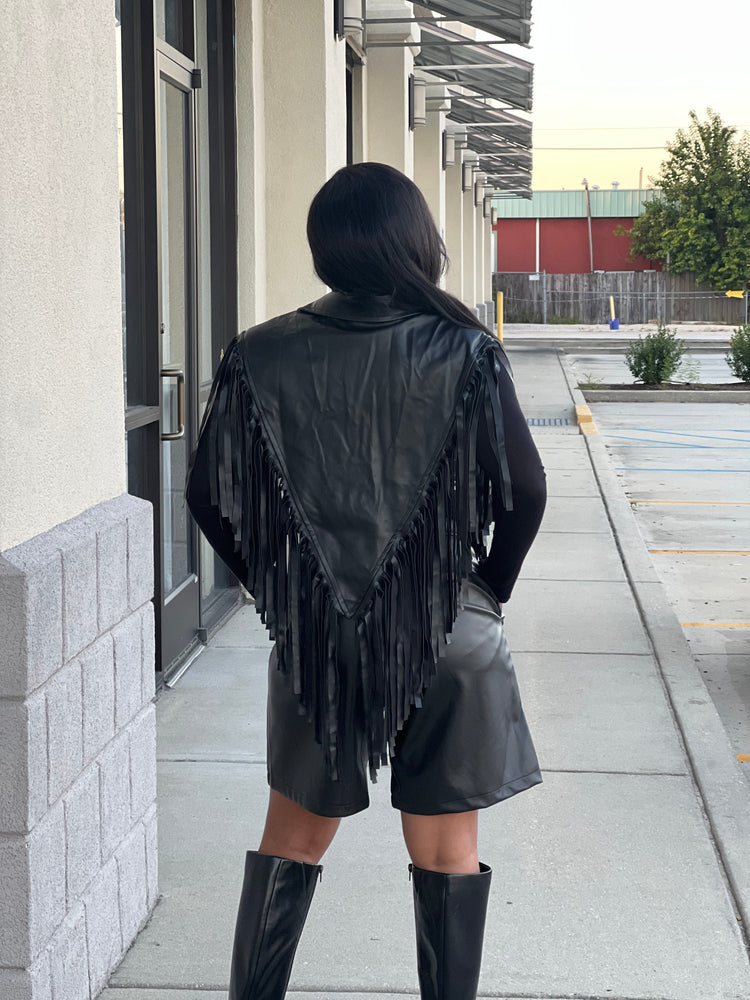 Solid Black Fringe Vest Top