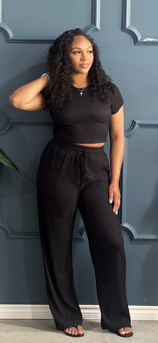 Casual Crinkle Set-Black
