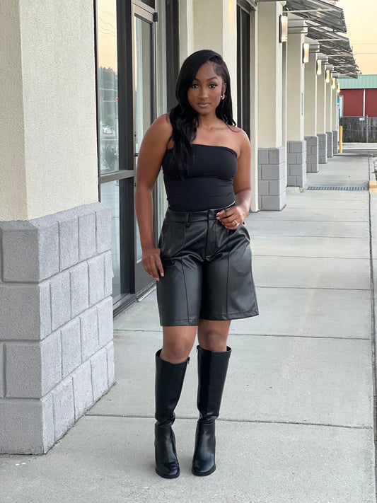 Solid Faux Leather Jorts (Shorts)