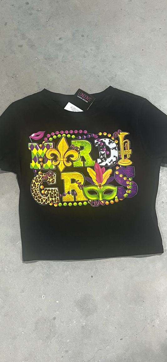 Hot Girl Mardi Gras Crop Top-Black