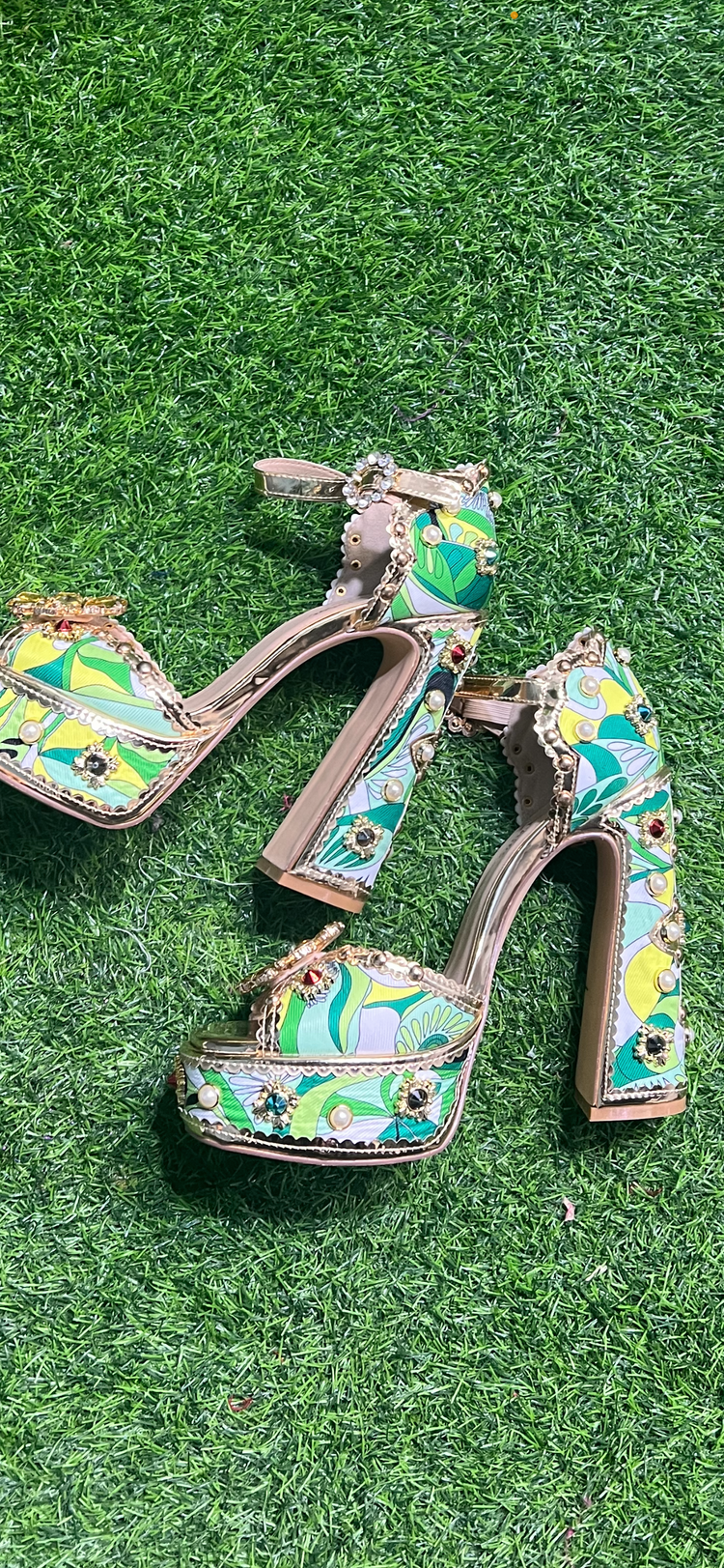 Green Be-Jewel Heels