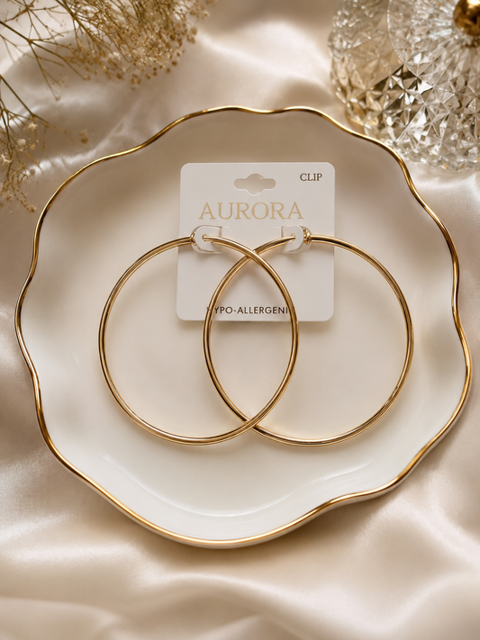 Gold Clip On Hoop Earrings