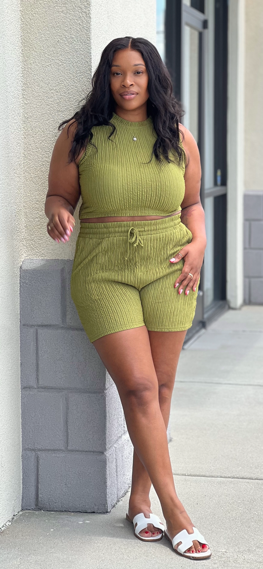 Casual Crinkle S Set-Olive